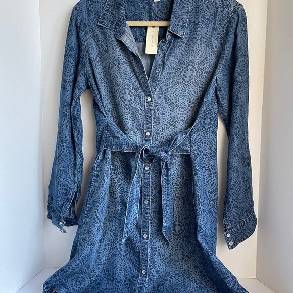 Anthropologie Shirt Dress Small Blue Belted Long Sleeve V-Neck Tencel - Picture 9 of 10